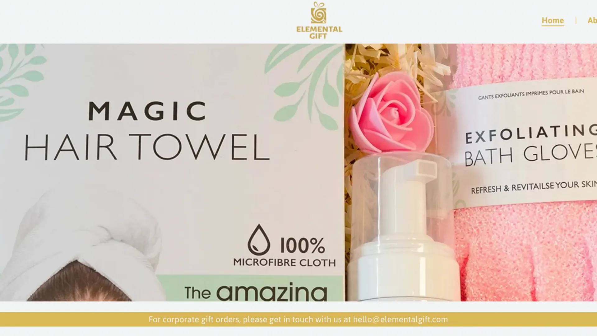 E-commerce website display of Elemental Gift showing curated gift boxes and personalized gifting options