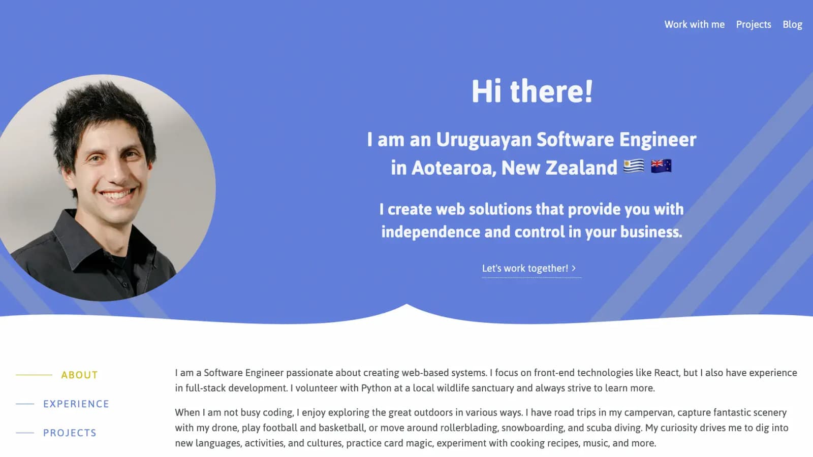 Personal portfolio website of Max Chereza displaying web development projects and professional experience