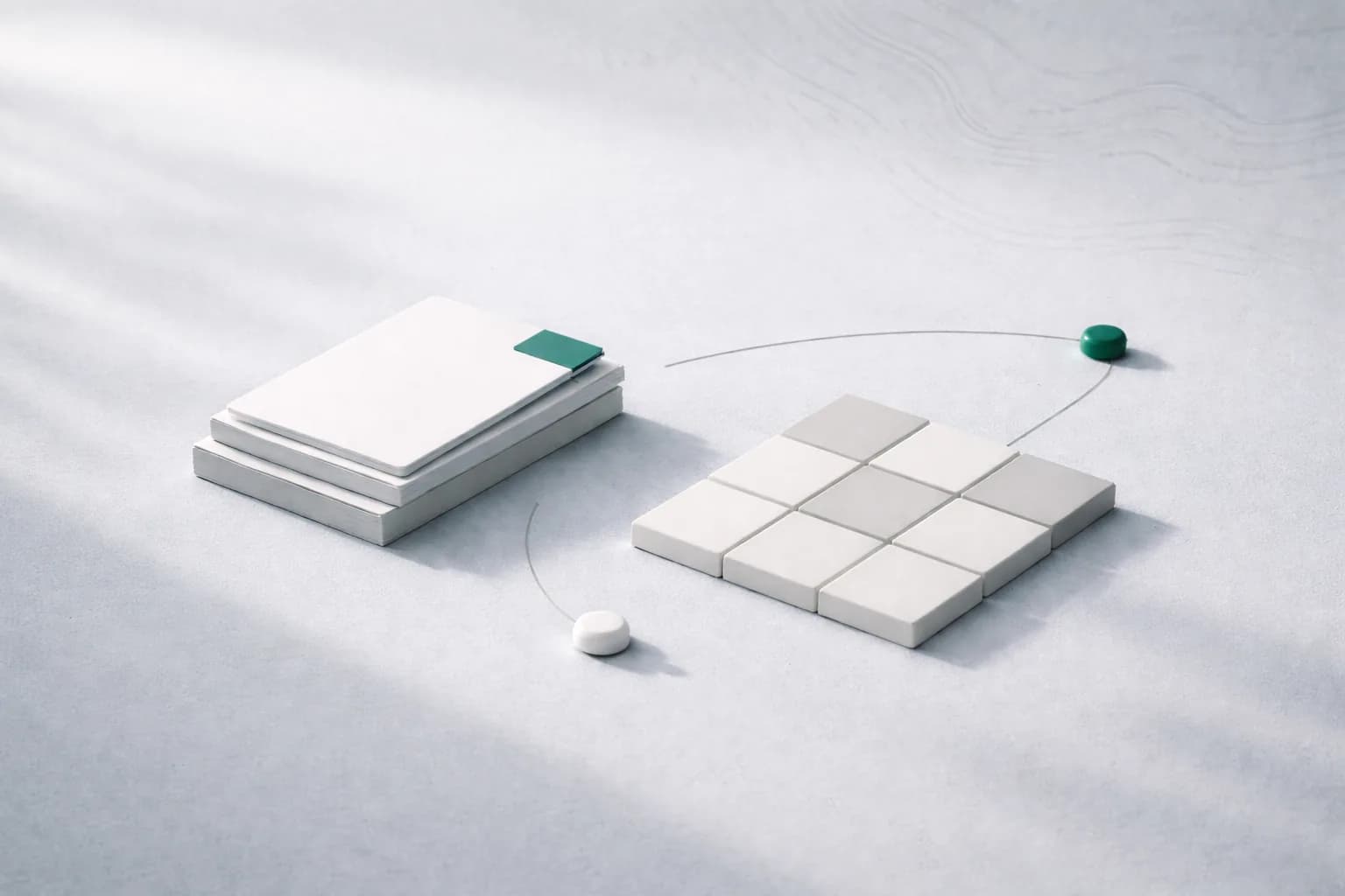 Minimal neutral composition showing organised elements, representing operational clarity and calm control.