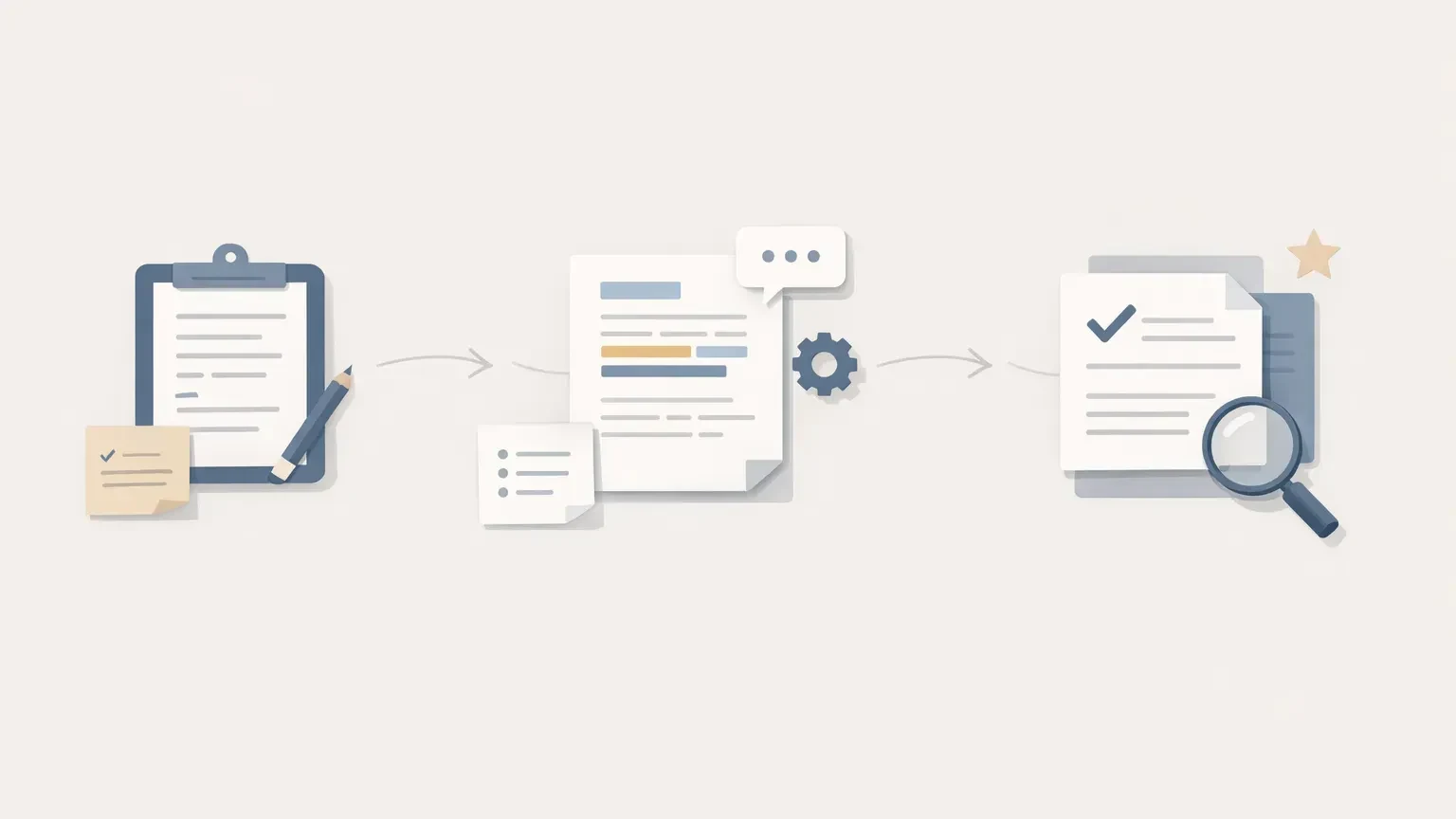 How Businesses Can Use Claude AI in Real Workflows Editorial-style illustration of a clean business workflow showing connected document blocks, notes, and review steps, re