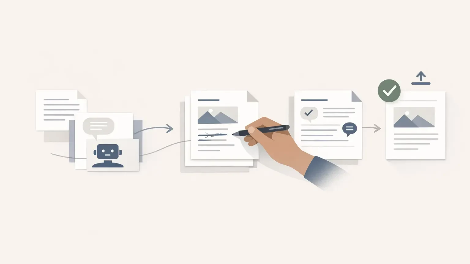 How to Use ChatGPT as a Content Drafting Tool for Your Business Editorial-style illustration of a business content workflow where raw AI-generated draft elements move through structure