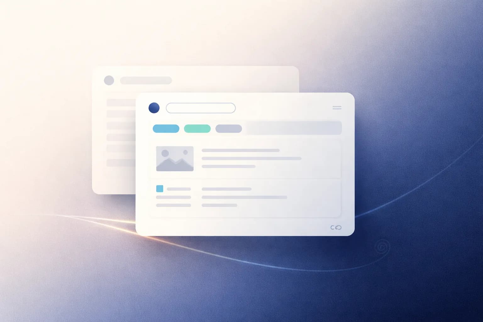 Online Asset Layered interface cards on a calm background, suggesting a fast, trustworthy digital experience and progression.